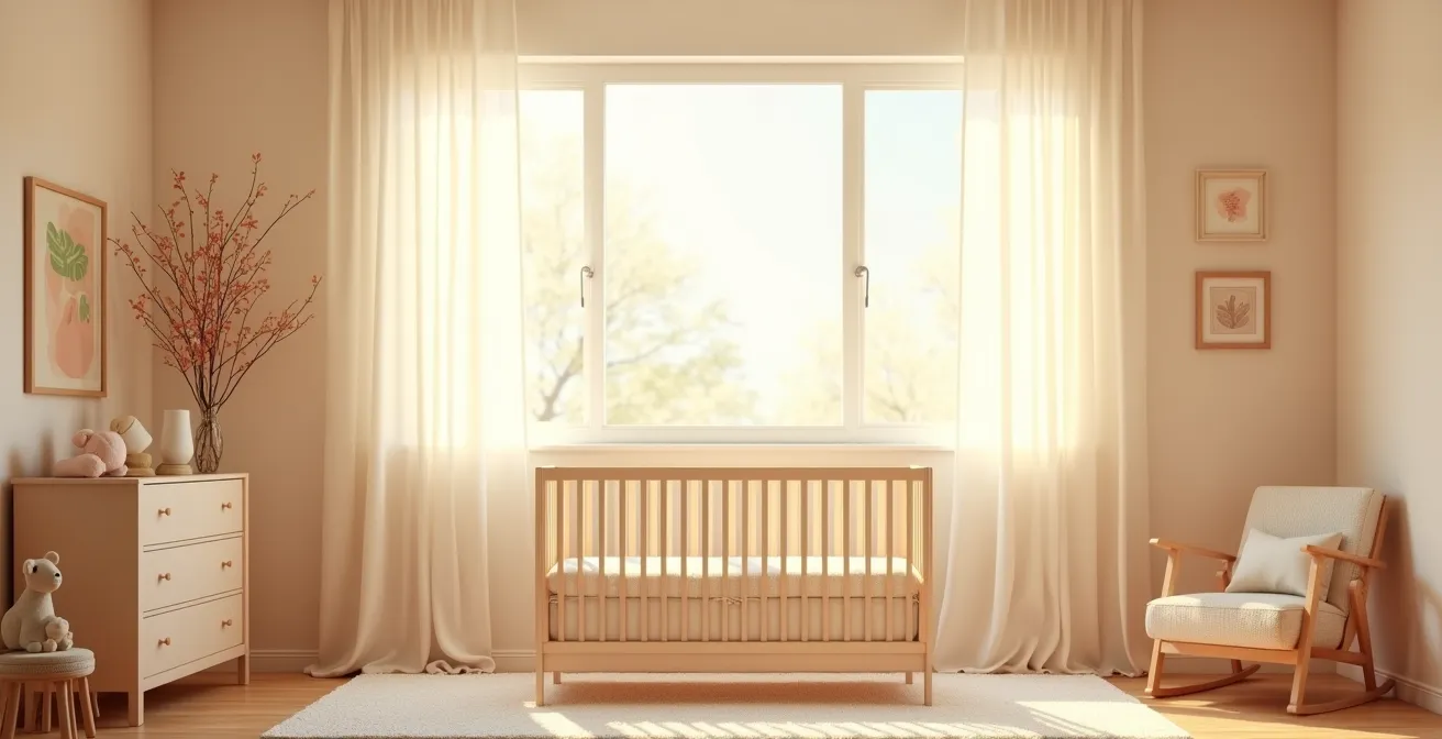 Chambre de bébé lumineuse avec air pur circulant, ambiance sereine et saine