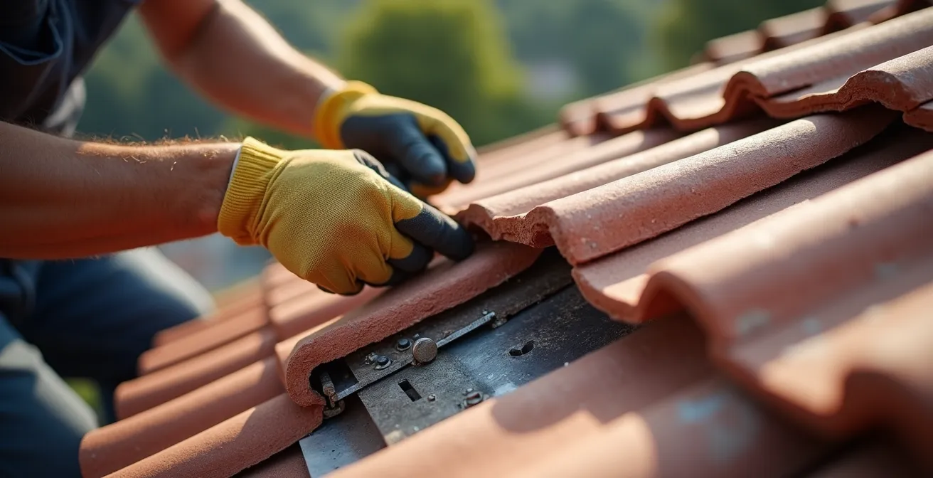 Installation d'un closoir ventilé sur faîtage de toiture avec système de fixation à sec