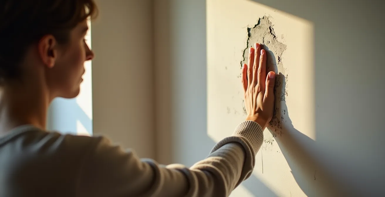 Angle intérieur d'une pièce montrant les traces de moisissure dues à un pont thermique non traité