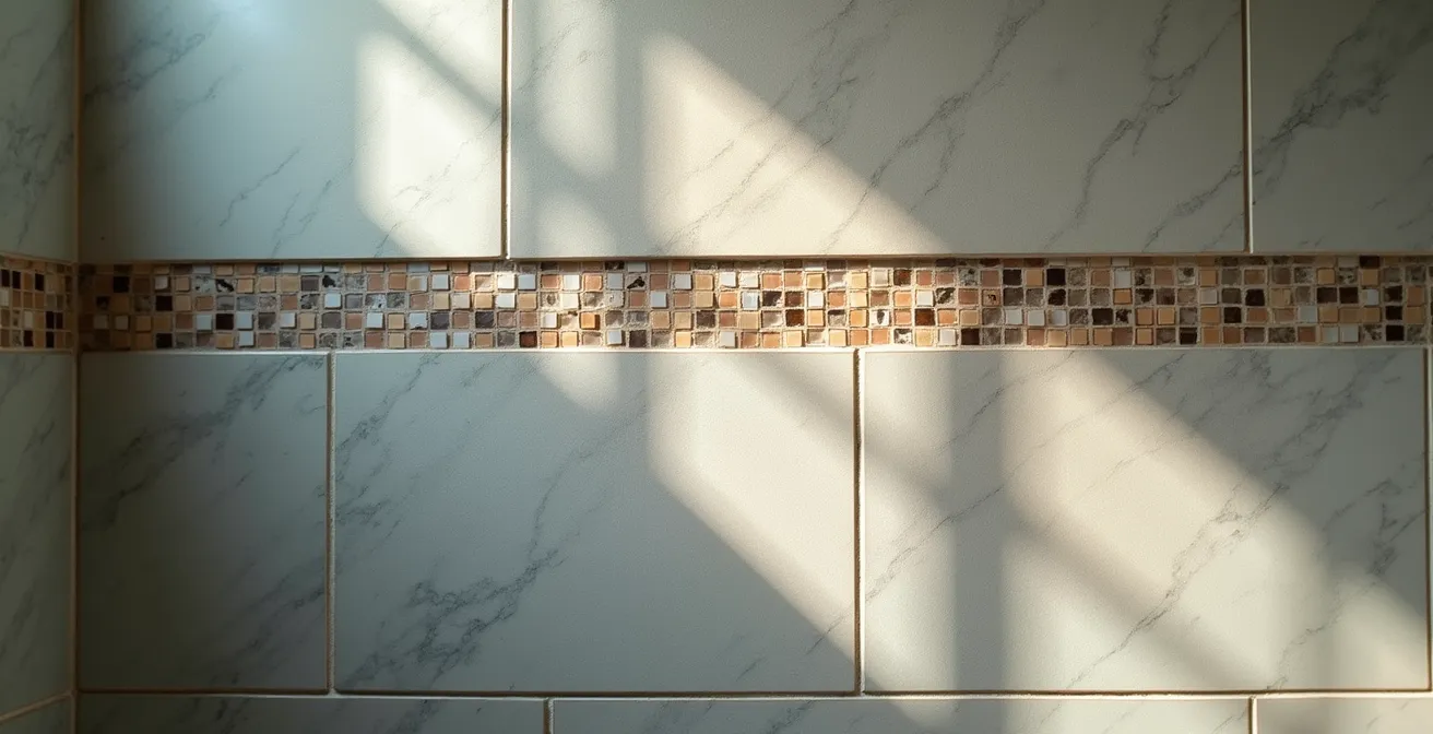 Mur de douche avec carrelage d'accent créatif en mosaïque formant un point focal élégant
