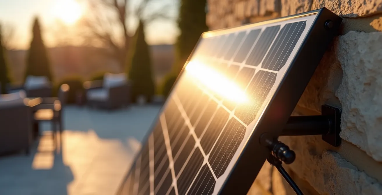 Installation d'un panneau solaire déporté sur un mur en pierre avec angle optimal