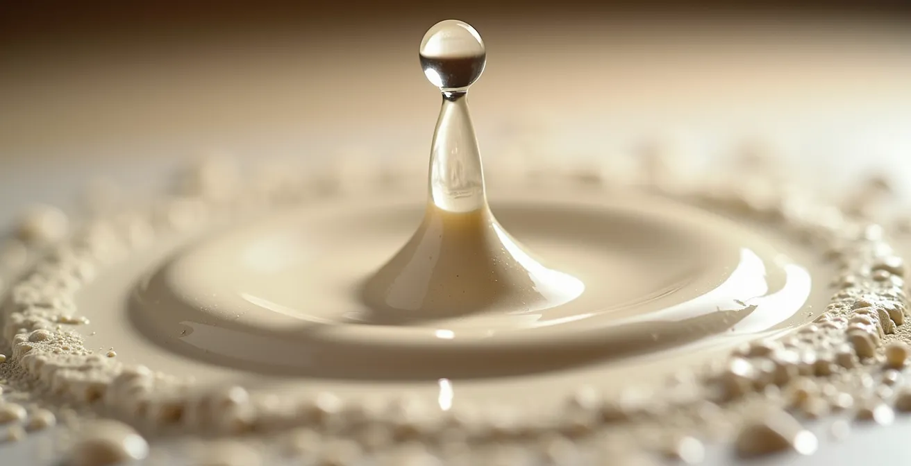Test de porosité du plâtre avec une goutte d'eau sur la surface