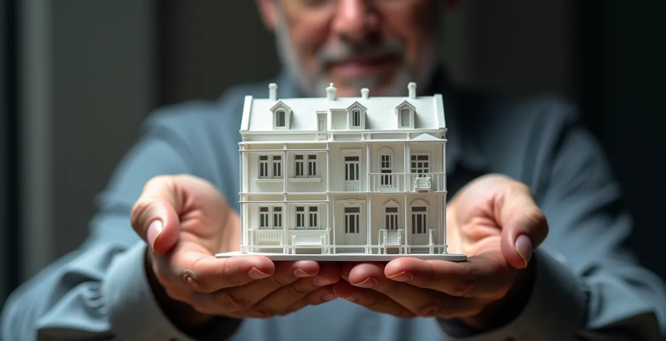 Architecte analysant la structure porteuse d'un immeuble avec des plans techniques